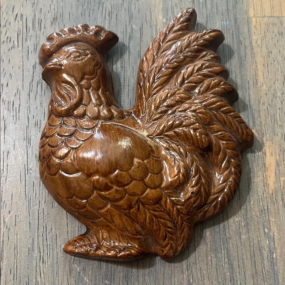 VINTAGE CHALKWARE Brown Chicken/ Rooster Wall Decor Set kitchen decor